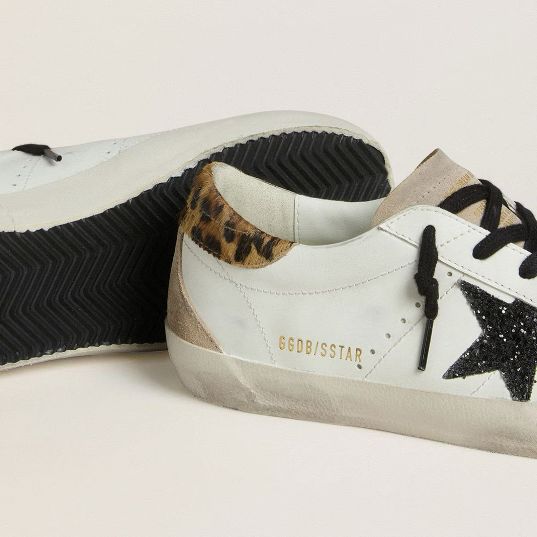 Basket Super-Star Paillettes Noir Imprimé Léopard