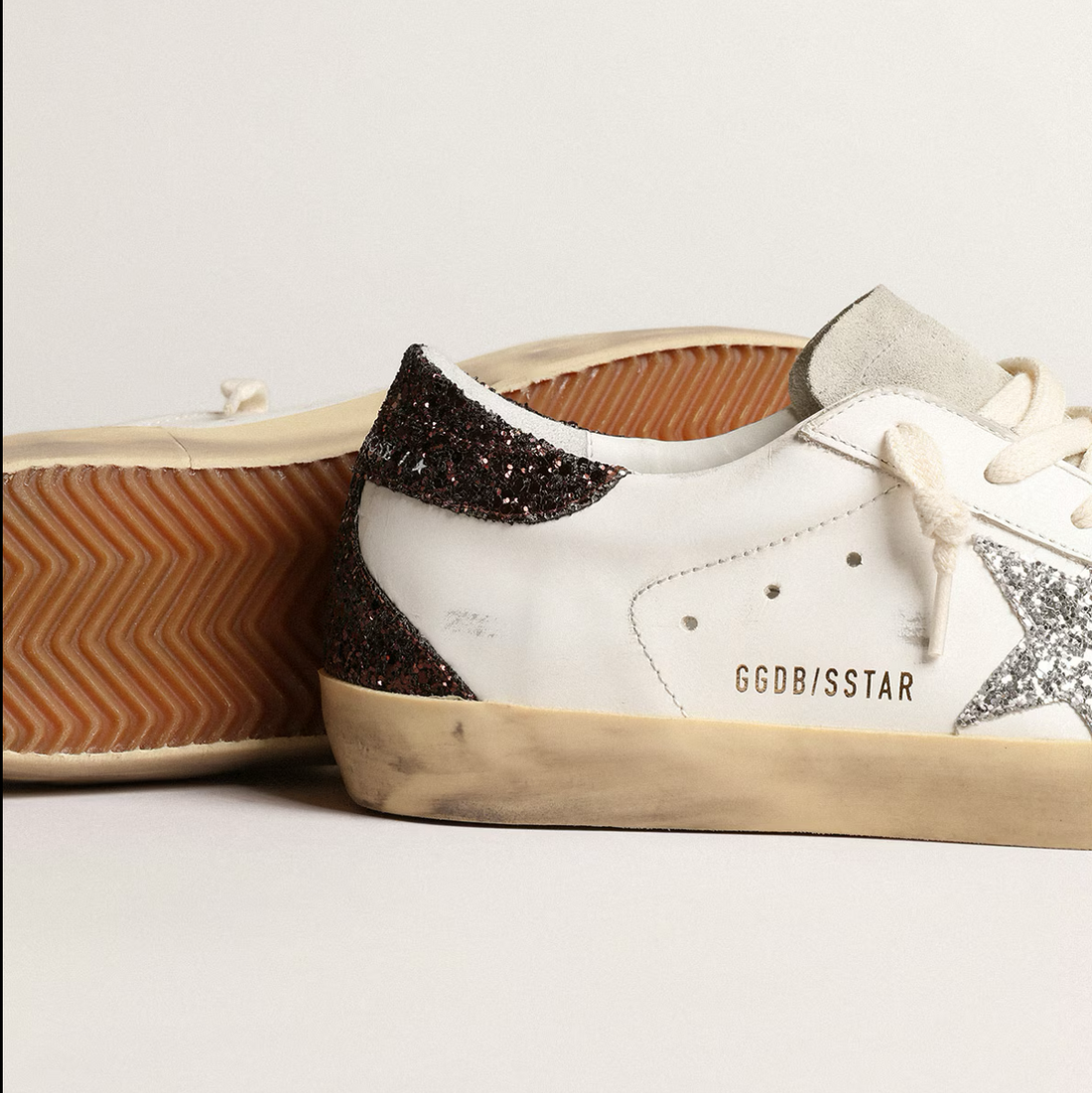 Basket Super-Star Étoile Argentée à Paillettes Marron